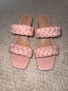 Time and Tru Blush Pink Braided Double-Strap Slide Sandal